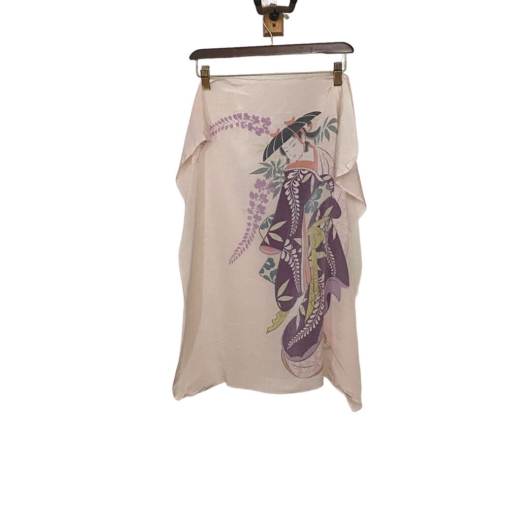 Japanese Girl Light Pink Graphic Handkerchief Scarf‎ Neck Wrap 24 X27 - Picture 3 of 5